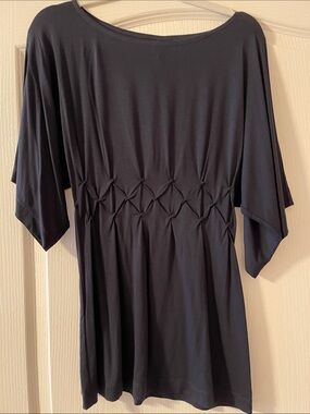 Max Studio Specialty Women Detail waist kimono short Sleeve Top, Sz S in Navy